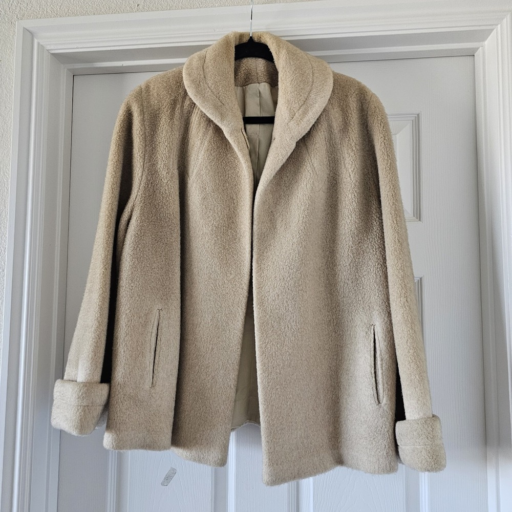 1950s Faux Fur/Sherpa Coat Beige Lined Hart-Albin Billings #78